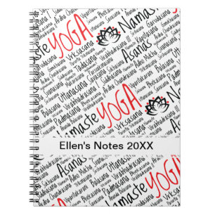 Elegant Black and Red Yoga Positions Lotus Blossom Spiral Notebook