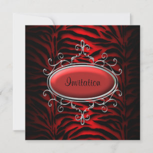 Elegant Black and Red Zebra Party Invitation