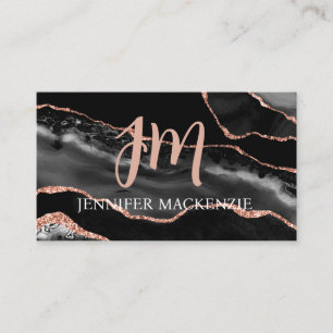 Elegant Black and Rose Gold Agate Luxury Business Card