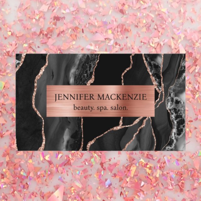 Elegant Black and Rose Gold Agate Luxury Business Card (Creator Uploaded)