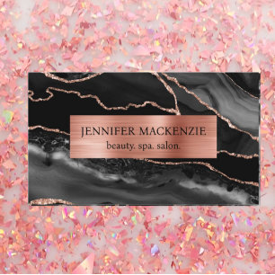Elegant Black and Rose Gold Agate Luxury Business Card
