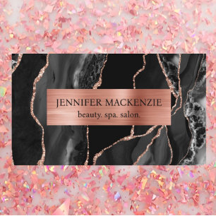 Elegant Black and Rose Gold Agate Luxury Business Card