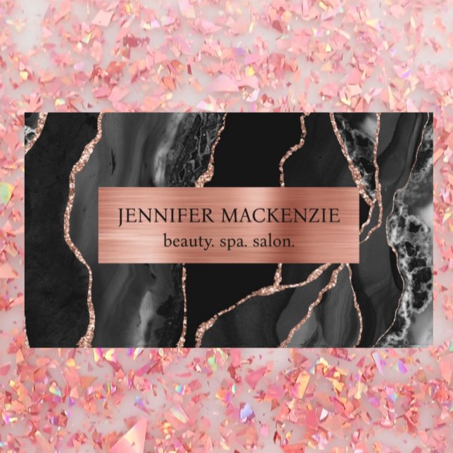 Elegant Black and Rose Gold Agate Luxury Business Card (Creator Uploaded)