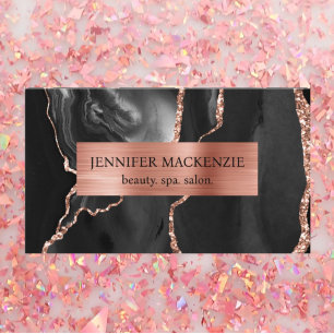 Elegant Black and Rose Gold Agate Luxury Business Card