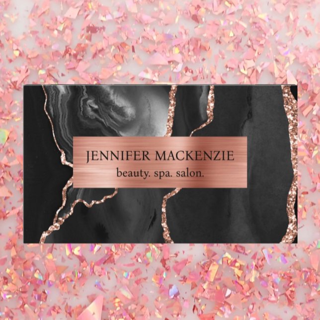 Elegant Black and Rose Gold Agate Luxury Business Card (Creator Uploaded)