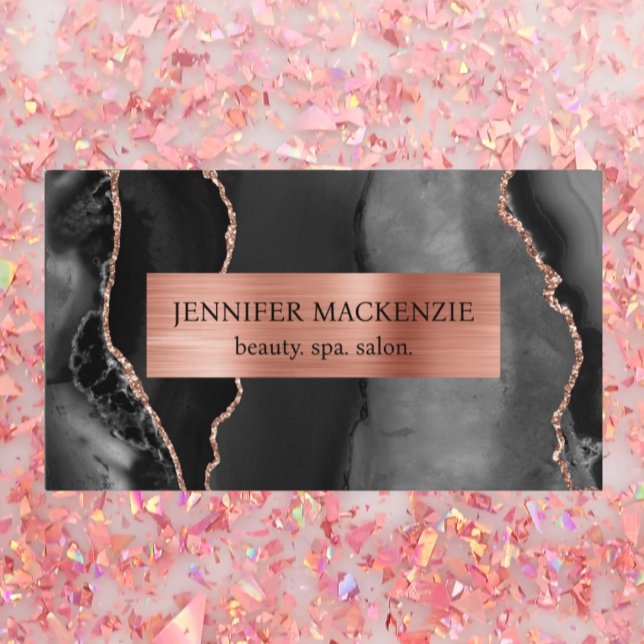 Elegant Black and Rose Gold Agate Luxury Business Card (Creator Uploaded)