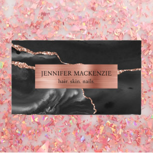 Elegant Black and Rose Gold Agate Luxury Business Card