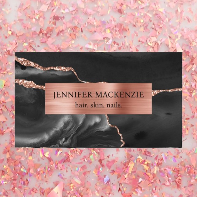 Elegant Black and Rose Gold Agate Luxury Business Card (Creator Uploaded)