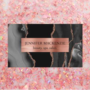 Elegant Black and Rose Gold Agate Luxury Business Card