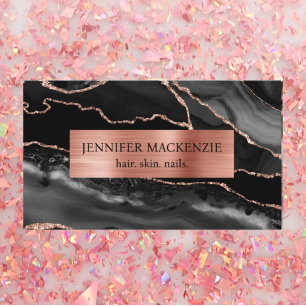 Elegant Black and Rose Gold Agate Luxury Business Card