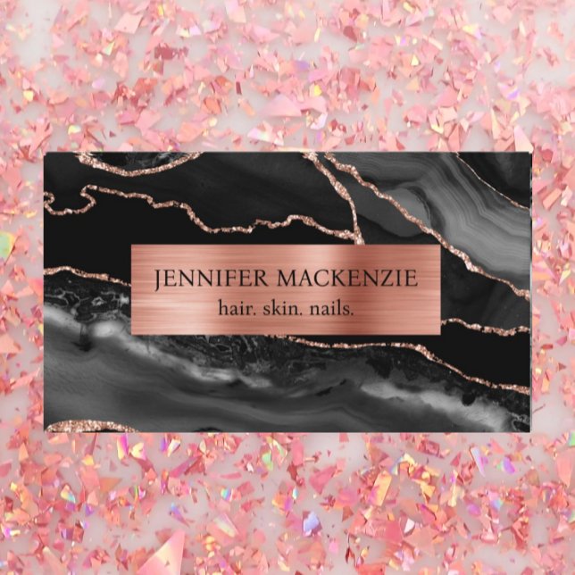 Elegant Black and Rose Gold Agate Luxury Business Card (Creator Uploaded)