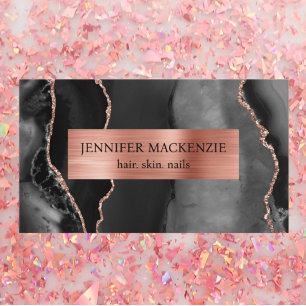Elegant Black and Rose Gold Agate Luxury Business Card