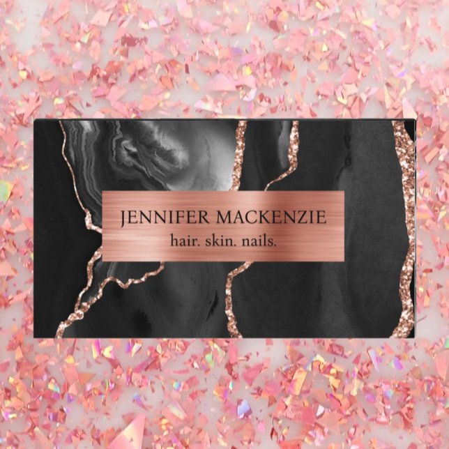 Elegant Black and Rose Gold Agate Luxury Business Card (Creator Uploaded)