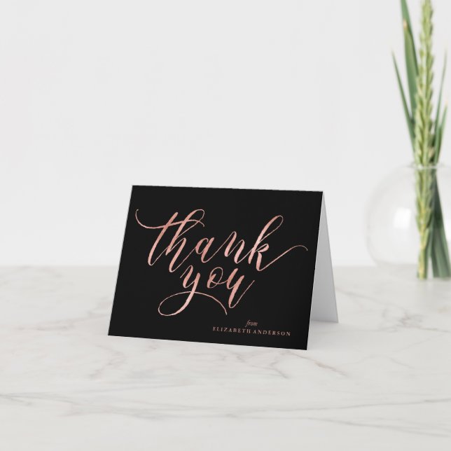 Elegant Black and Rose Gold Script Thank You (Front)