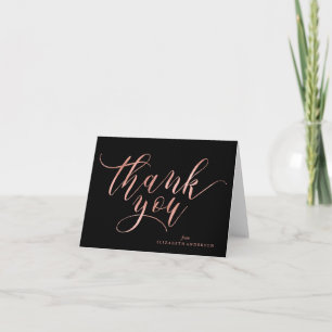 Elegant Black and Rose Gold Script Thank You Card
