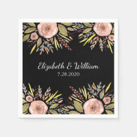 Elegant Black and Rose Watercolor Floral Wedding