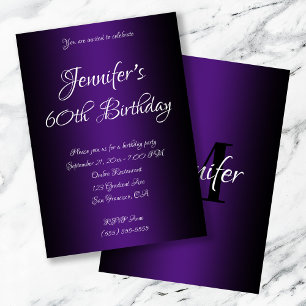 Elegant Black and Royal Purple Ombre 60th Birthday Invitation