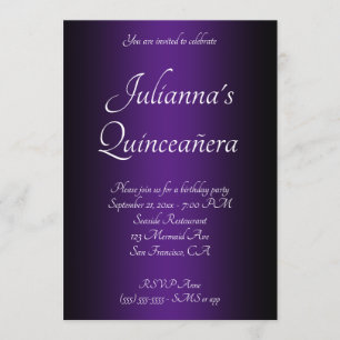 Elegant Black and Royal Purple Ombre Quinceañera Invitation