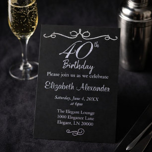 Elegant Black and Silver 40th Birthday  Invitation