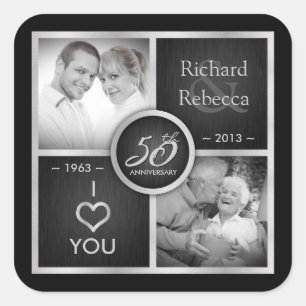 Elegant Black and Silver 50th Wedding Anniversary Square Sticker
