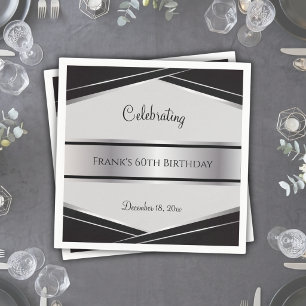 Elegant Black and Silver 60th Birthday Napkin
