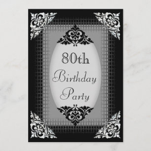 Elegant Black and Silver 80th Birthday Invitation