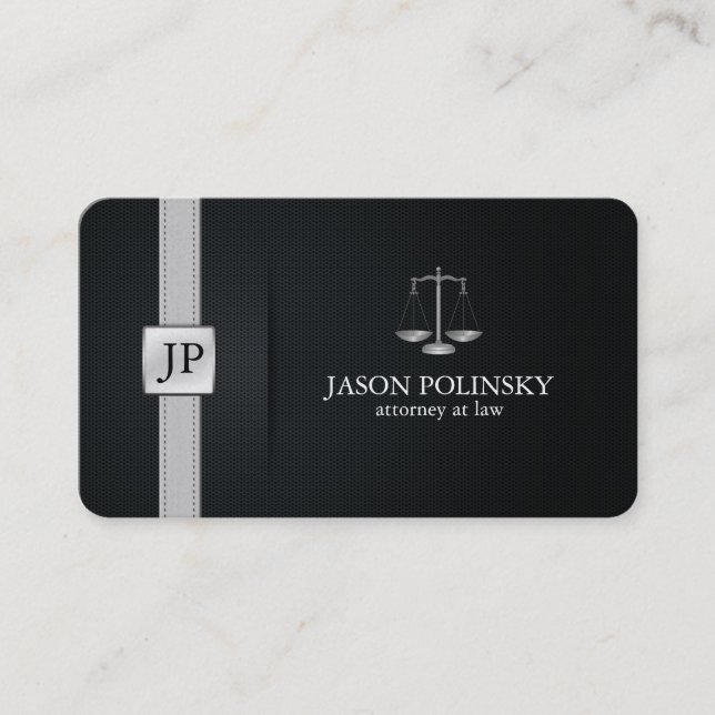 Elegant Black and Silver Attorney At Law Business Card (Front)