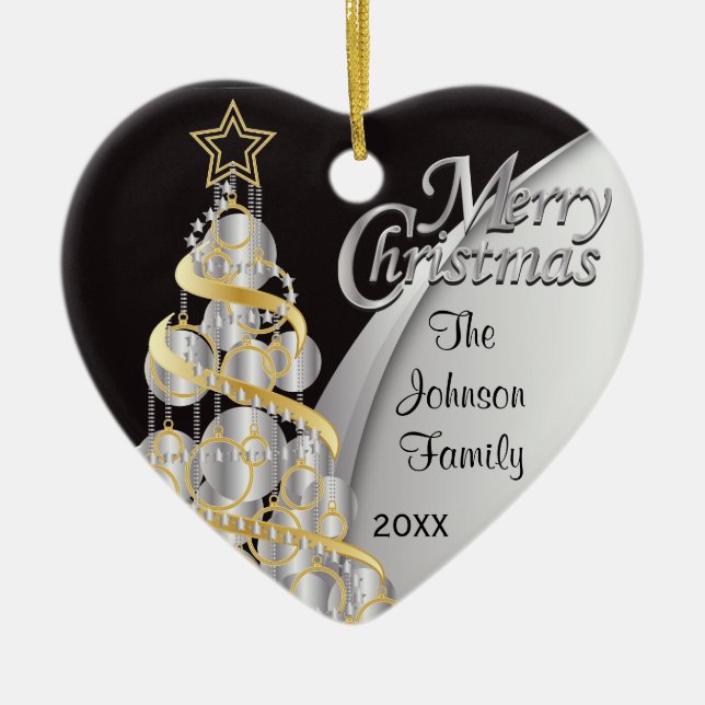 Elegant Black and Silver Christmas | Customise Ceramic Tree Decoration (Front)
