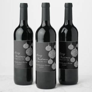 Elegant Black and Silver Christmas Design Wine Label