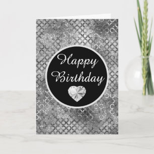 Elegant Black and Silver Circles Foil Birthday Card