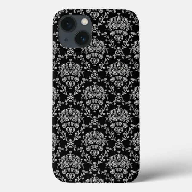 Elegant Black and Silver Damask Case-Mate iPhone Case (Back)
