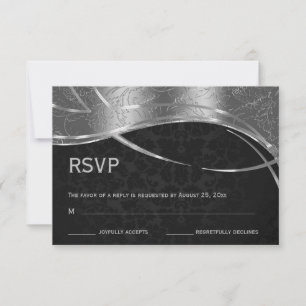 Elegant Black And Silver Damask RSVP Card
