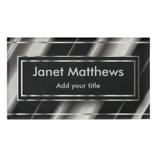 Elegant Black and Silver Diagonal Stripes Name Tag