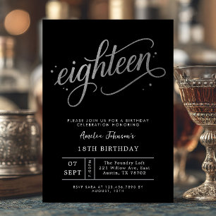 Elegant Black and Silver Eighteenth 18th Birthday Invitation