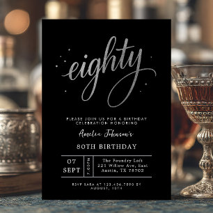 Elegant Black and Silver Eightieth 80th Birthday Invitation