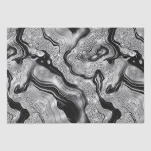 Elegant Black and Silver Glitter Agate Birthday Tissue Paper