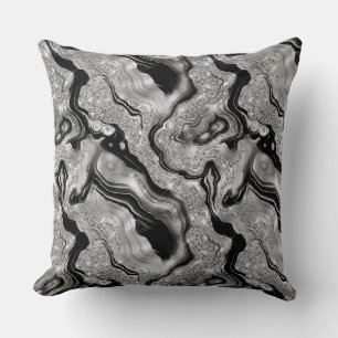 Elegant Black and Silver Glitter Agate Pattern Cushion