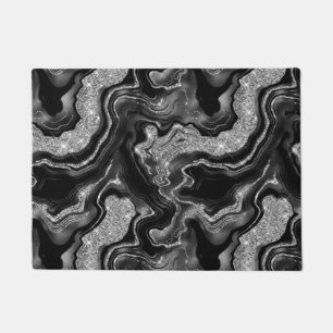 Elegant Black and Silver Glitter Agate Pattern Doormat