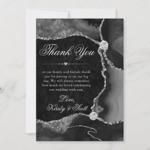 Elegant Black and Silver Glitter Agate Wedding Thank You Card