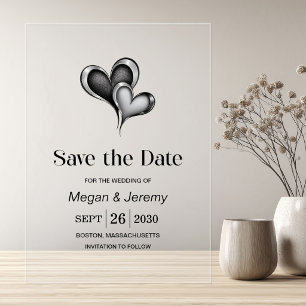 Elegant Black and Silver Hearts Wedding Acrylic Invitations