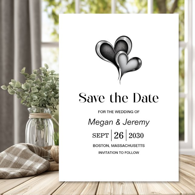 Elegant Black and Silver Hearts Wedding Save The Date (Creator Uploaded)