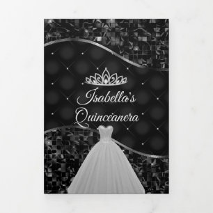 Elegant Black and Silver Photo Quinceanera Trifold