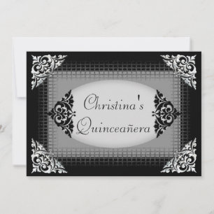 Elegant Black and Silver Quinceañera Invitation