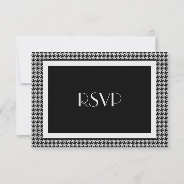 Elegant Black and Silver RSVP Card (Front)