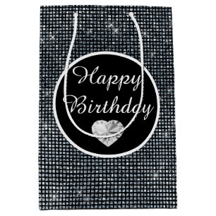 Elegant Black and Silver Sparkle Pattern Birthday Medium Gift Bag