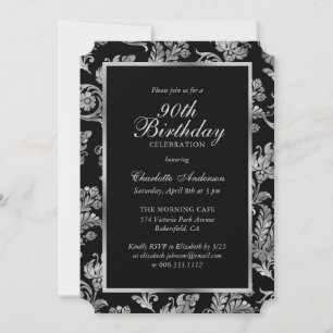 Elegant Black and Silver Vintage 90th Birthday Invitation