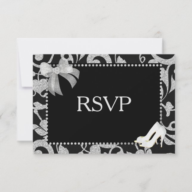 Elegant Black and Silver Wedding RSVP (Front)
