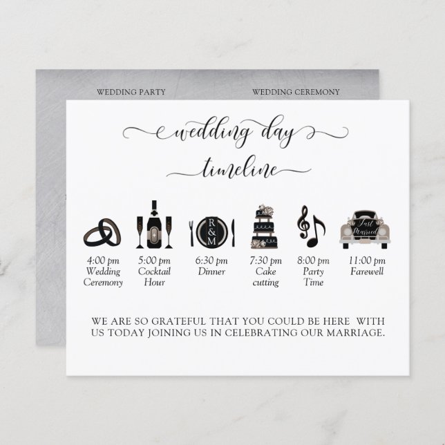 Elegant Black and Silver Wedding Timeline, Program (Front/Back)