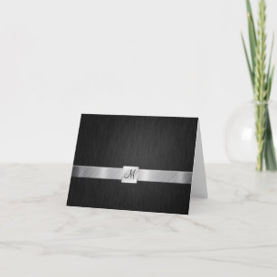 Elegant Black and Silver with Monogram Thank You Card