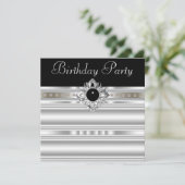 Elegant Black and Silver Womans Birthday Party Invitation (Standing Front)
